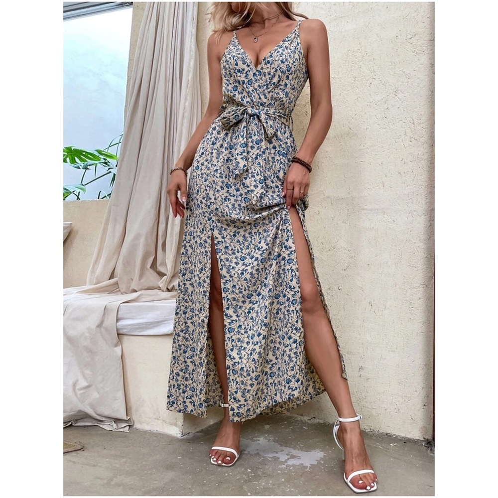 Boho Floral Split Hem Cami Maxi Dress - Picture 8 of 10